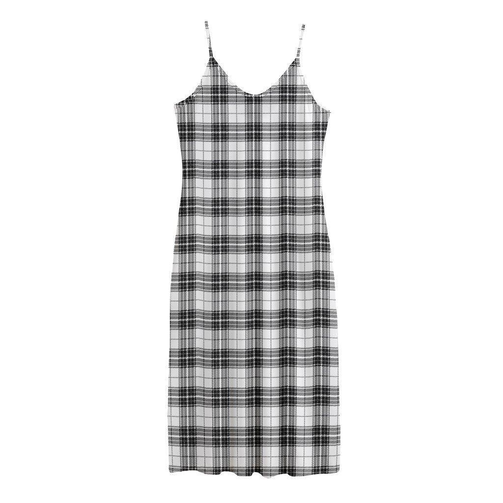 Black And White Tartan Pattern Print Jersey Midi Cami Dress