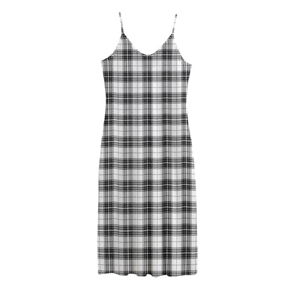 Black And White Tartan Pattern Print Jersey Midi Cami Dress