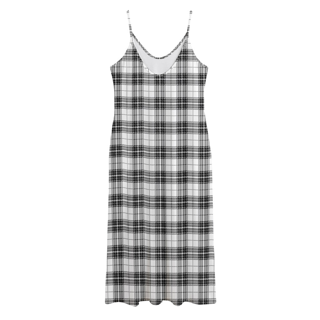 Black And White Tartan Pattern Print Jersey Midi Cami Dress