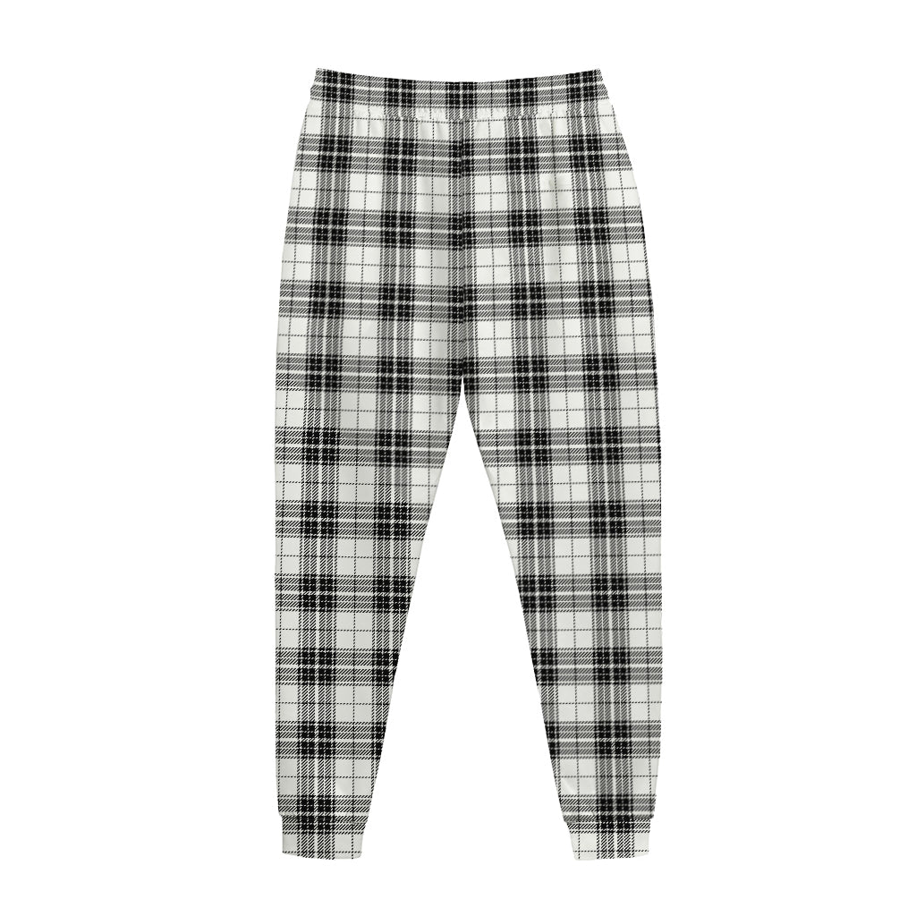 Black And White Tartan Pattern Print Jogger Pants