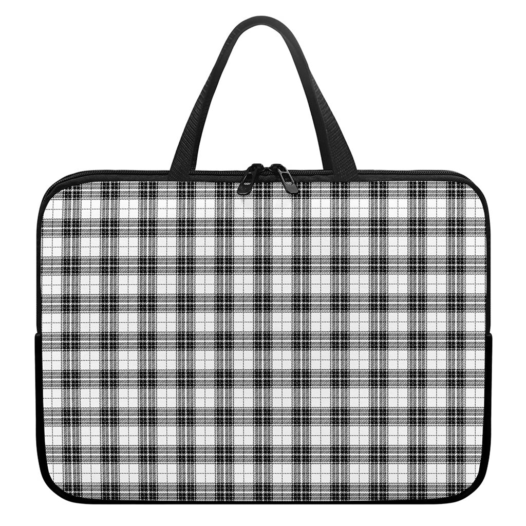 Black And White Tartan Pattern Print Laptop Sleeve With Handle