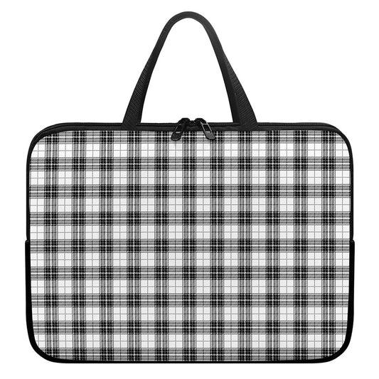 Black And White Tartan Pattern Print Laptop Sleeve With Handle