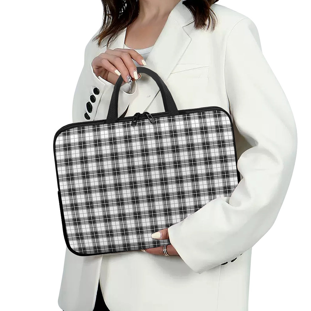 Black And White Tartan Pattern Print Laptop Sleeve With Handle