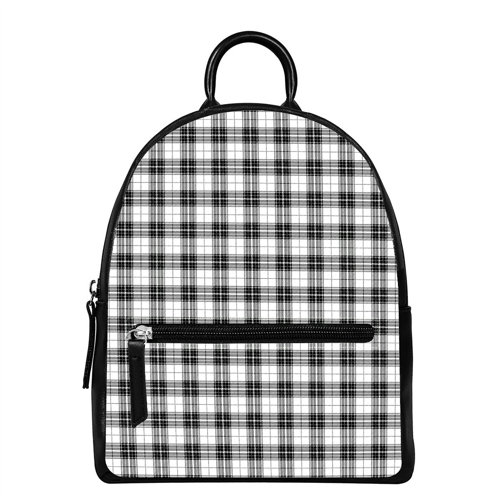 Black And White Tartan Pattern Print Leather Backpack