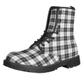Black And White Tartan Pattern Print Lace-Up Boots