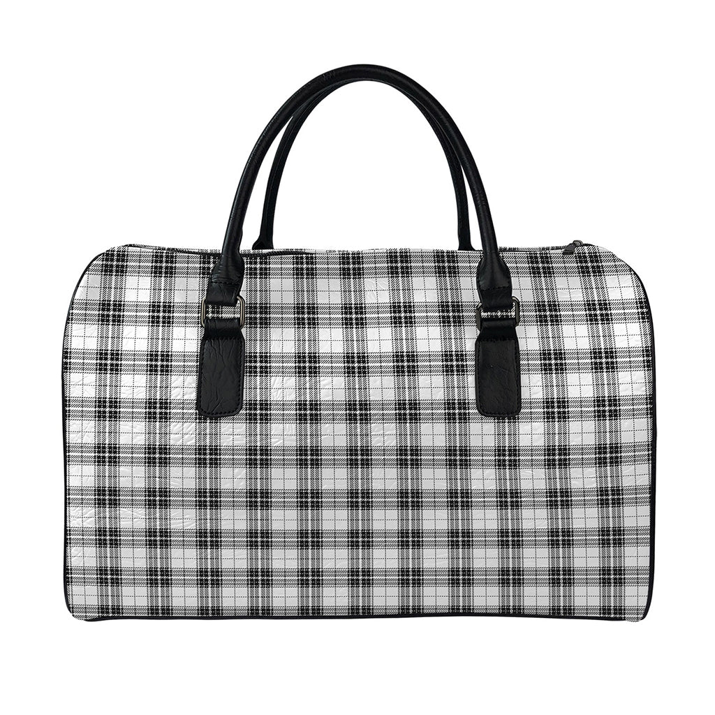Black And White Tartan Pattern Print Leather Duffle Bag