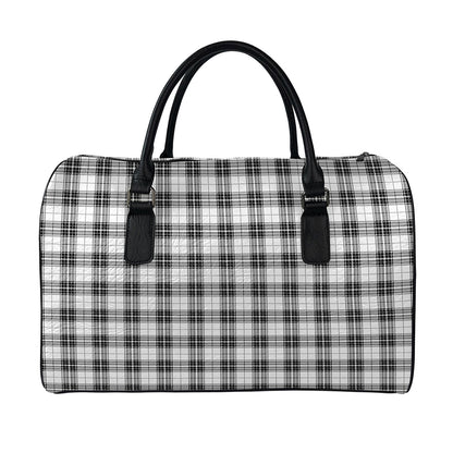Black And White Tartan Pattern Print Leather Duffle Bag