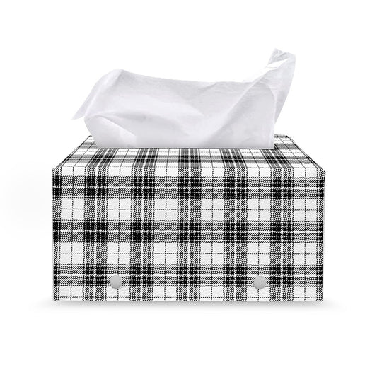 Black And White Tartan Pattern Print Leather Tissue Box Cover