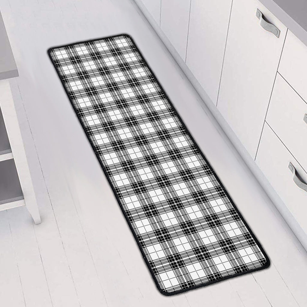 Black And White Tartan Pattern Print Long Kitchen Mat