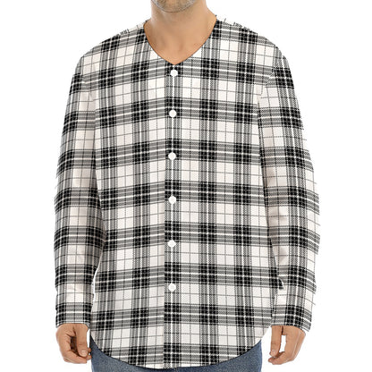 Black And White Tartan Pattern Print Long Sleeve Baseball Jersey