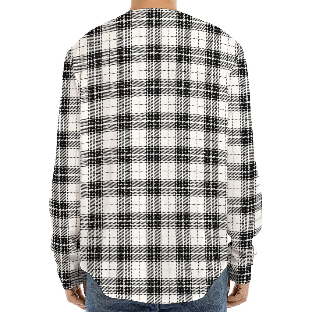 Black And White Tartan Pattern Print Long Sleeve Baseball Jersey