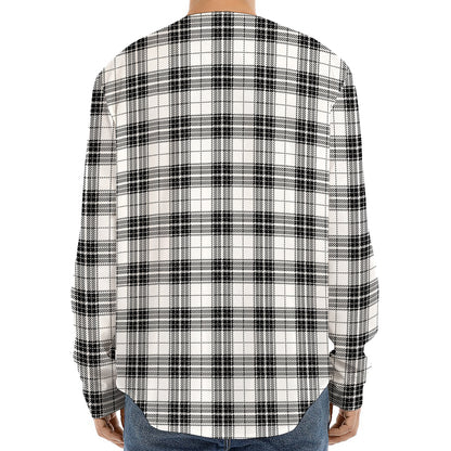Black And White Tartan Pattern Print Long Sleeve Baseball Jersey