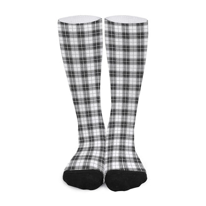 Black And White Tartan Pattern Print Long Socks