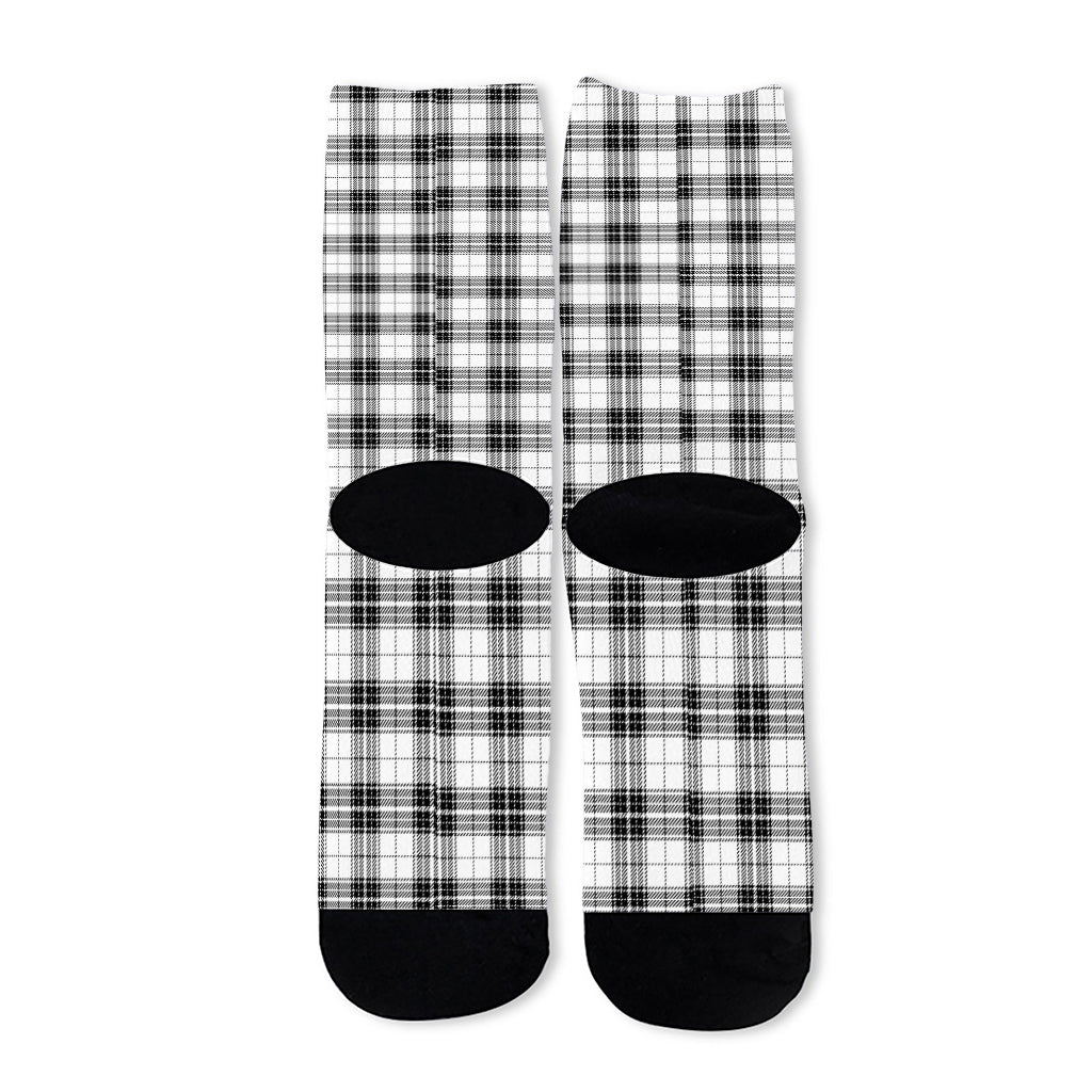 Black And White Tartan Pattern Print Long Socks