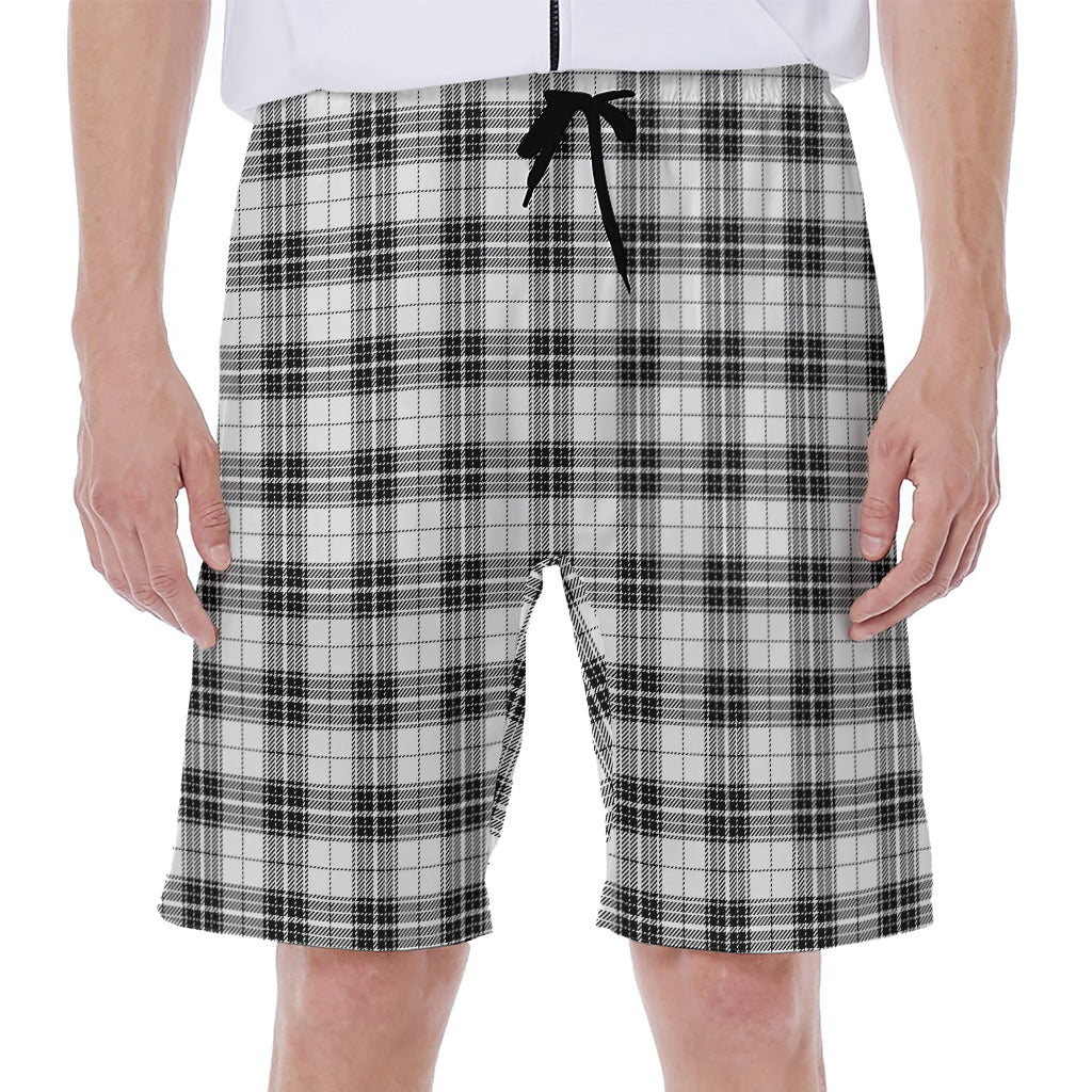 Black And White Tartan Pattern Print Men's Beach Shorts