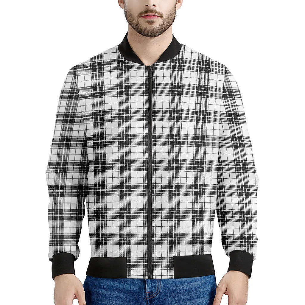 Black And White Tartan Pattern Print Men's Bomber Jacket