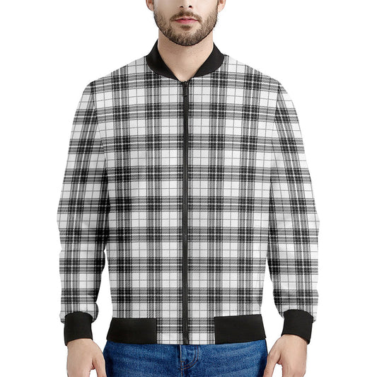 Black And White Tartan Pattern Print Men's Bomber Jacket