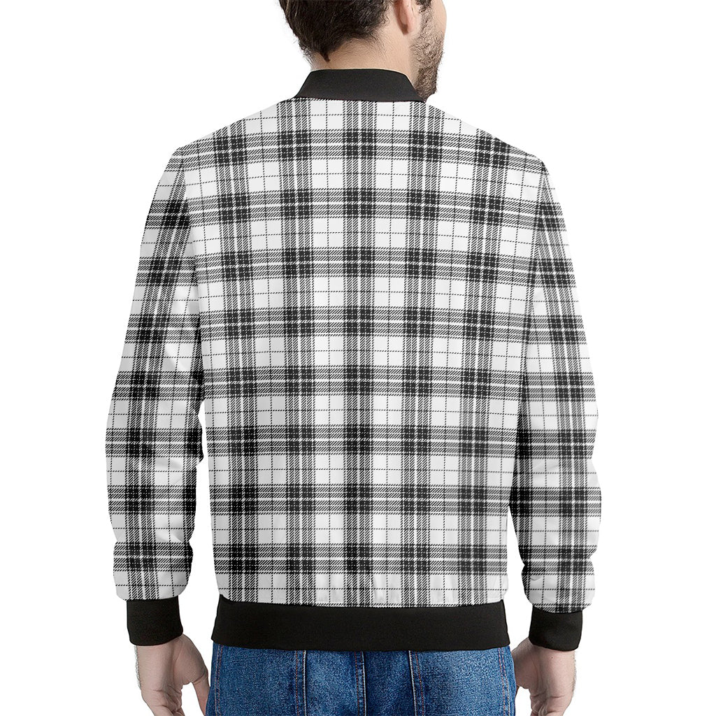 Black And White Tartan Pattern Print Men's Bomber Jacket