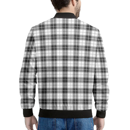 Black And White Tartan Pattern Print Men's Bomber Jacket