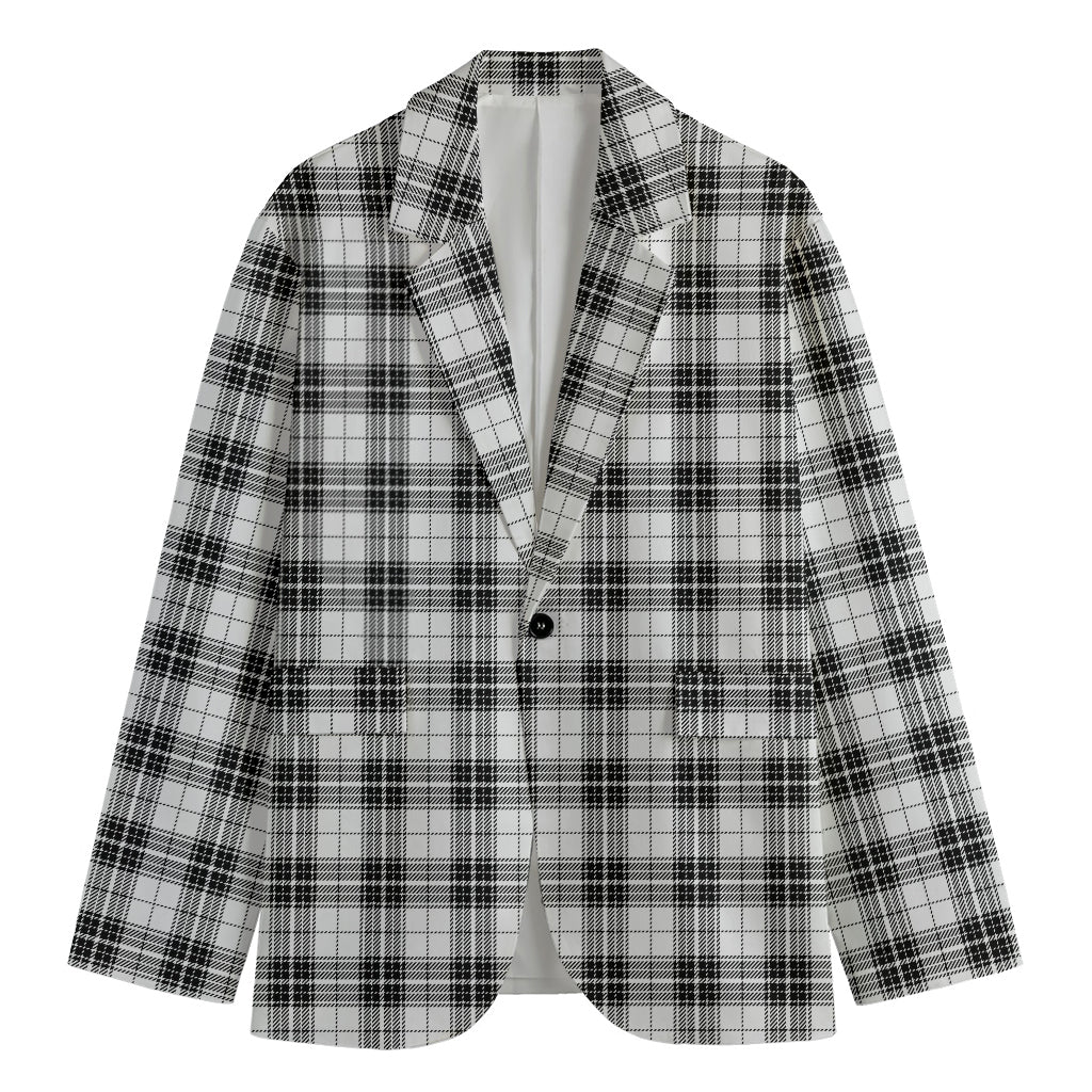 Black And White Tartan Pattern Print Men's Cotton Blazer