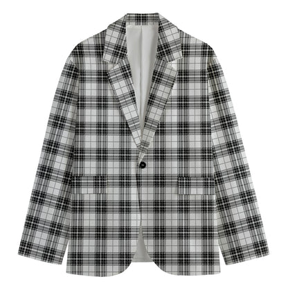 Black And White Tartan Pattern Print Men's Cotton Blazer