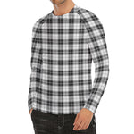 Black And White Tartan Pattern Print Men's Long Sleeve Rash Guard