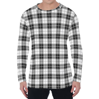 Black And White Tartan Pattern Print Men's Long Sleeve T-Shirt