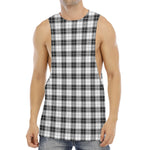 Black And White Tartan Pattern Print Men's Muscle Tank Top