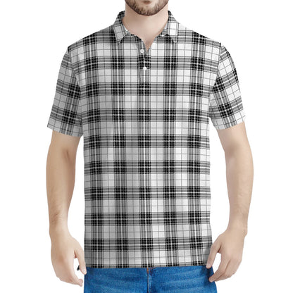 Black And White Tartan Pattern Print Men's Polo Shirt