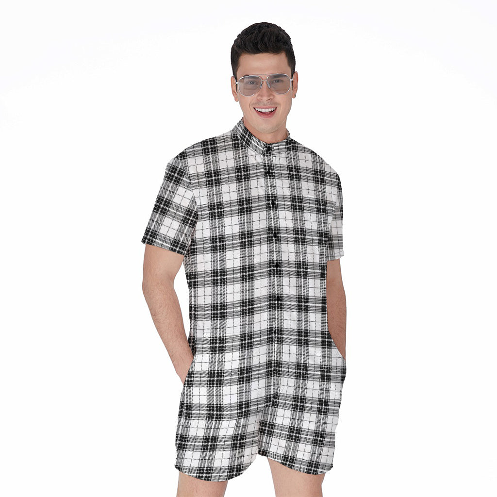 Black And White Tartan Pattern Print Men's Rompers