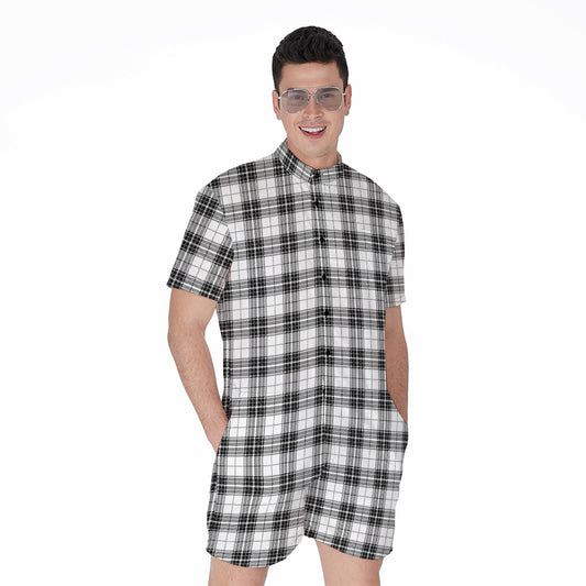 Black And White Tartan Pattern Print Men's Rompers