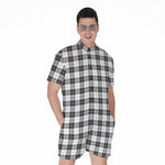 Black And White Tartan Pattern Print Men's Rompers