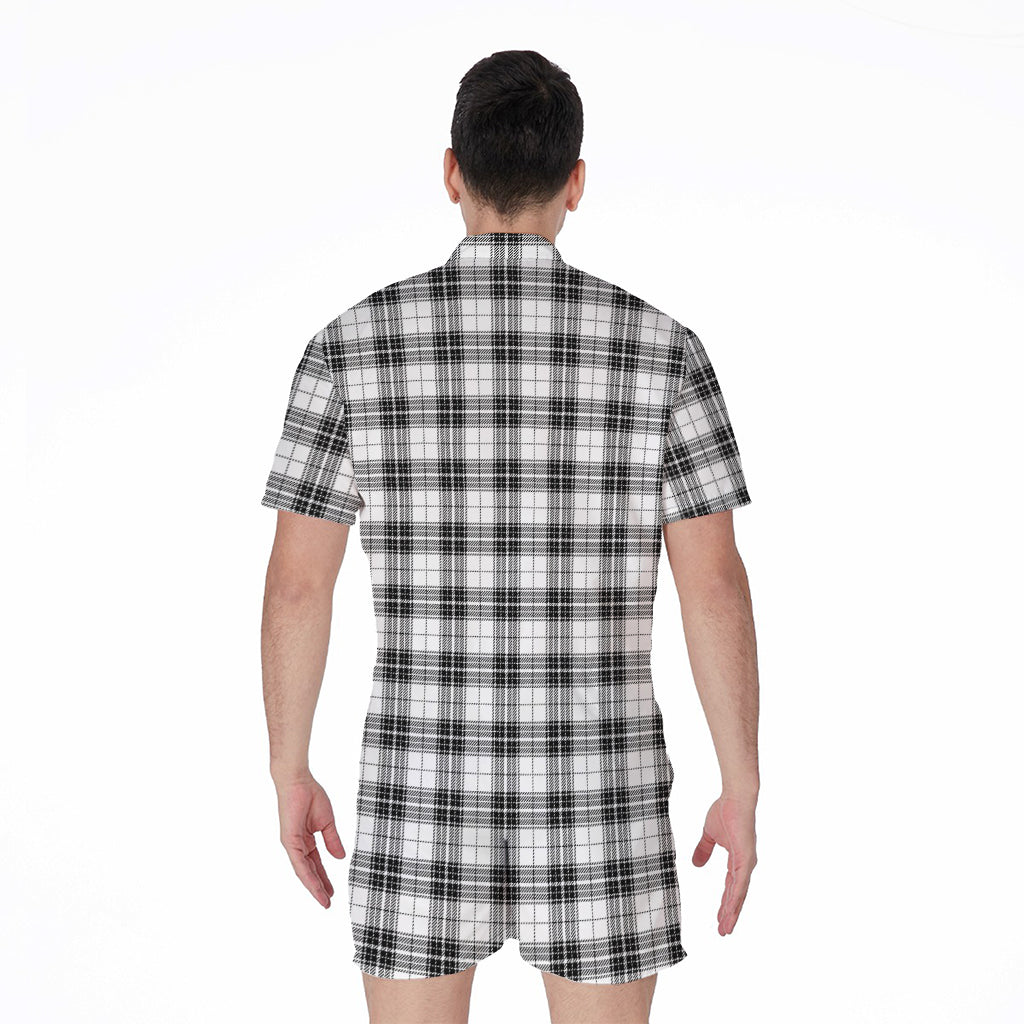 Black And White Tartan Pattern Print Men's Rompers