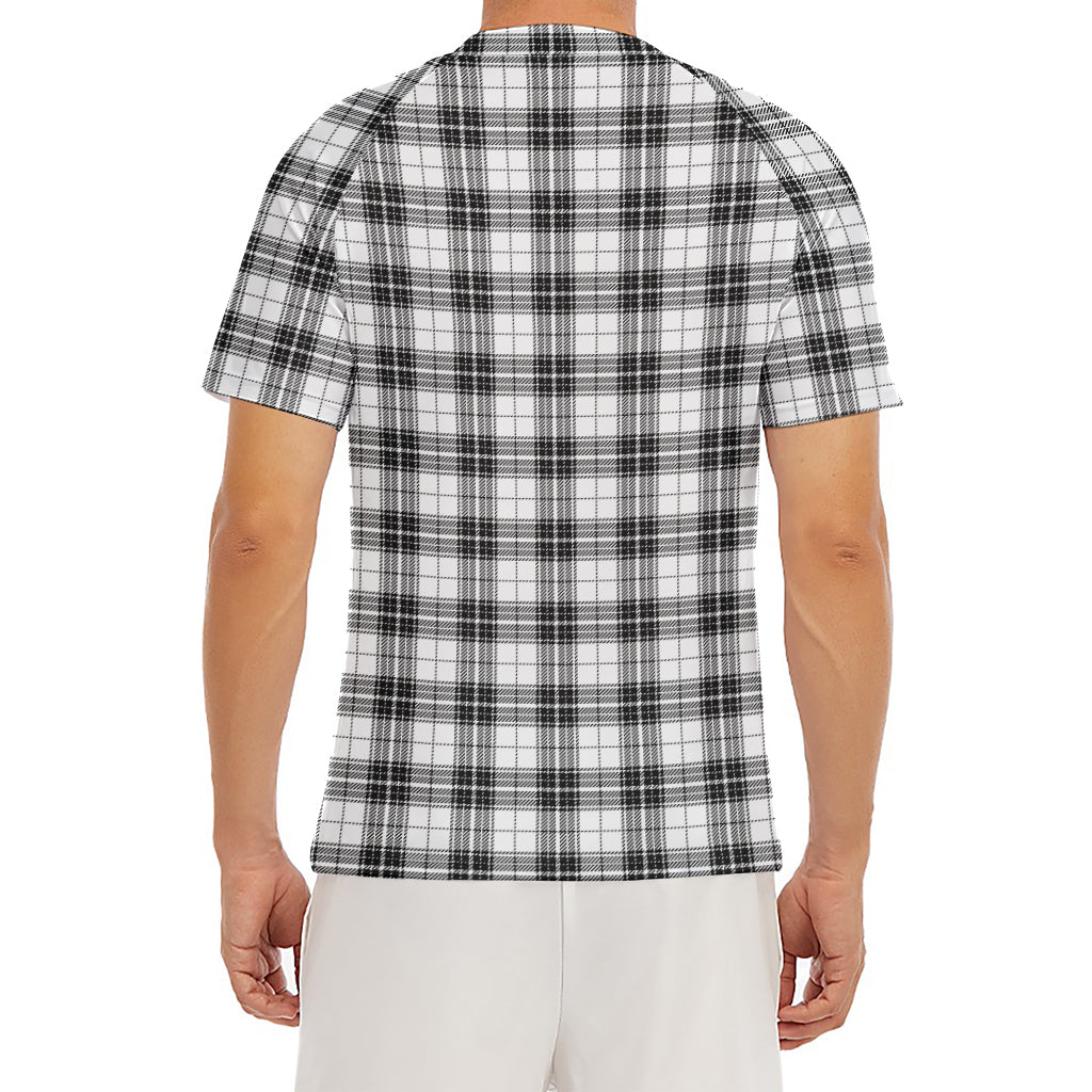 Black And White Tartan Pattern Print Men's Short Sleeve Rash Guard