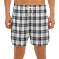 Black And White Tartan Pattern Print Men's Split Running Shorts
