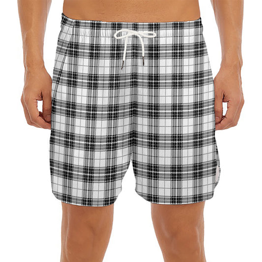 Black And White Tartan Pattern Print Men's Split Running Shorts