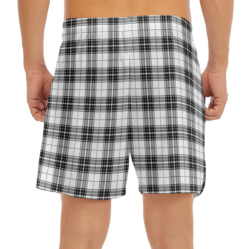 Black And White Tartan Pattern Print Men's Split Running Shorts