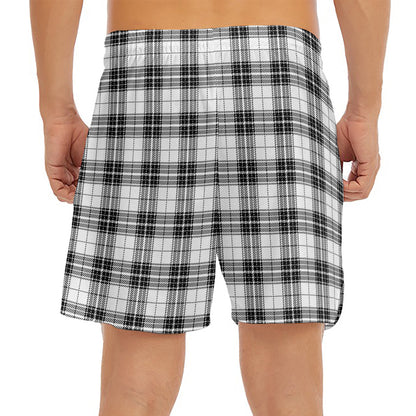 Black And White Tartan Pattern Print Men's Split Running Shorts