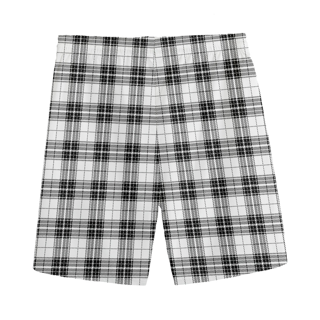 Black And White Tartan Pattern Print Men's Sports Shorts