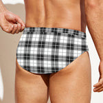 Black And White Tartan Pattern Print Men's Swim Briefs