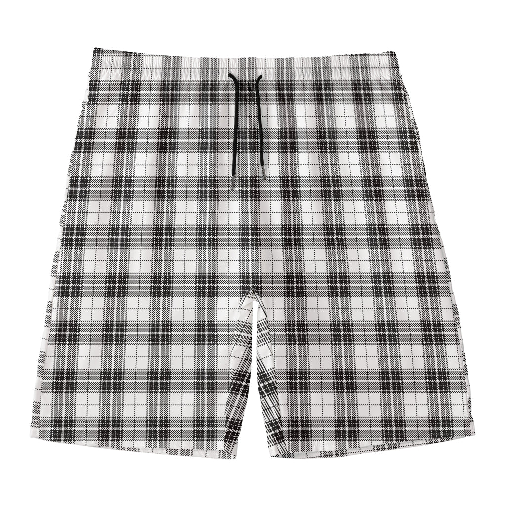 Black And White Tartan Pattern Print Men's Swim Trunks