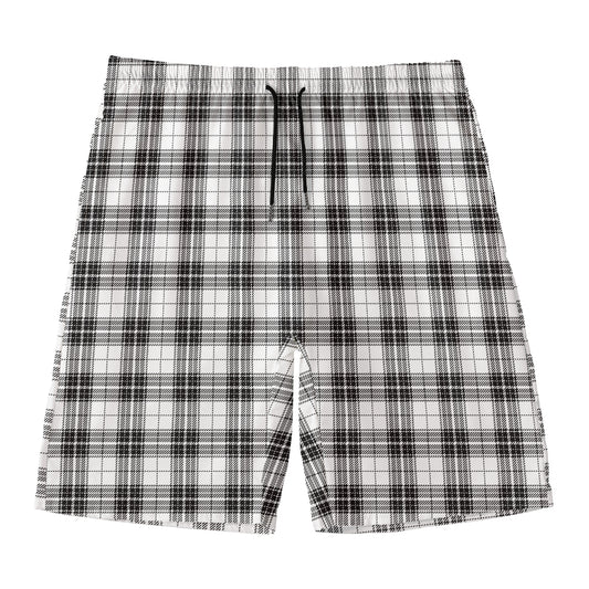 Black And White Tartan Pattern Print Men's Swim Trunks