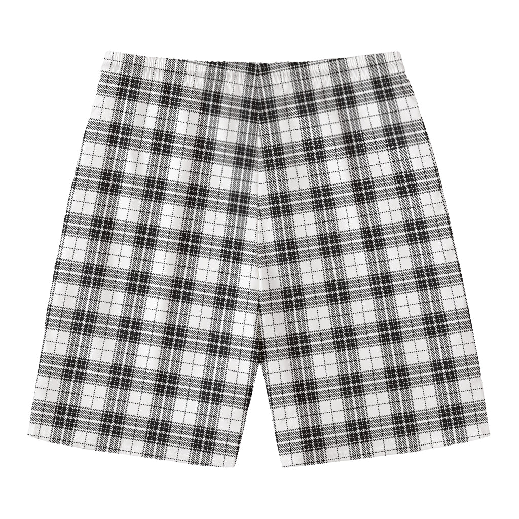 Black And White Tartan Pattern Print Men's Swim Trunks