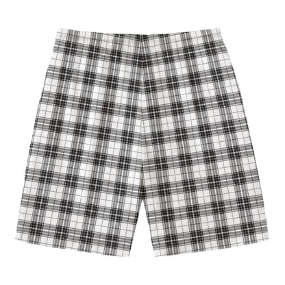 Black And White Tartan Pattern Print Men's Swim Trunks
