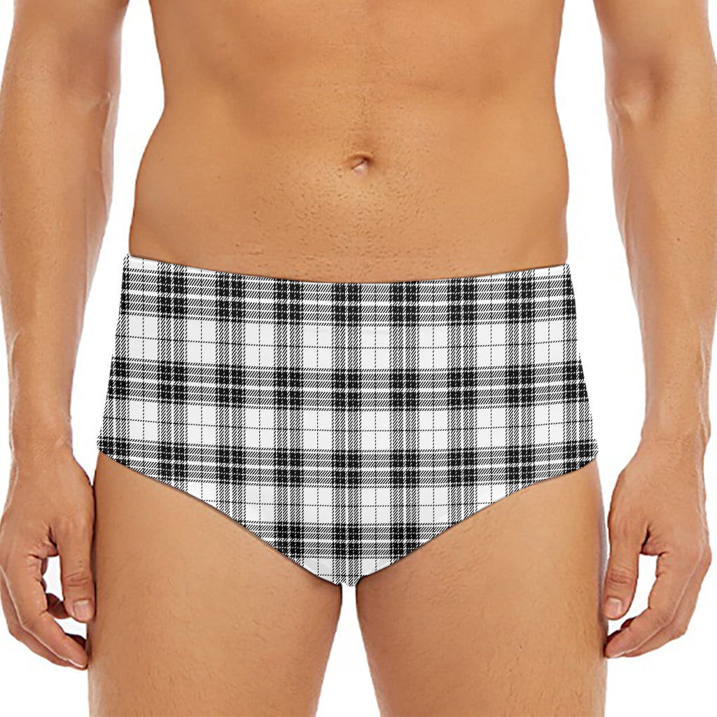 Black And White Tartan Pattern Print Men's Triangle Swim Briefs