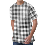 Black And White Tartan Pattern Print Men's Velvet T-Shirt