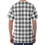 Black And White Tartan Pattern Print Men's Velvet T-Shirt