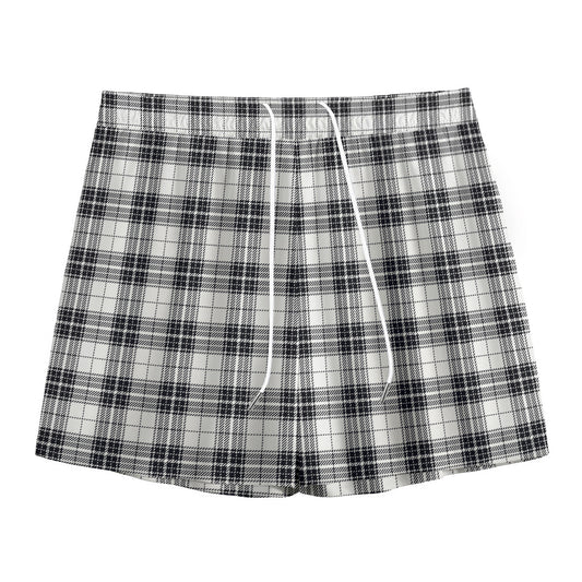 Black And White Tartan Pattern Print Mesh Shorts