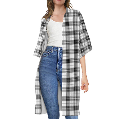Black And White Tartan Pattern Print Open Front Beach Cover Up