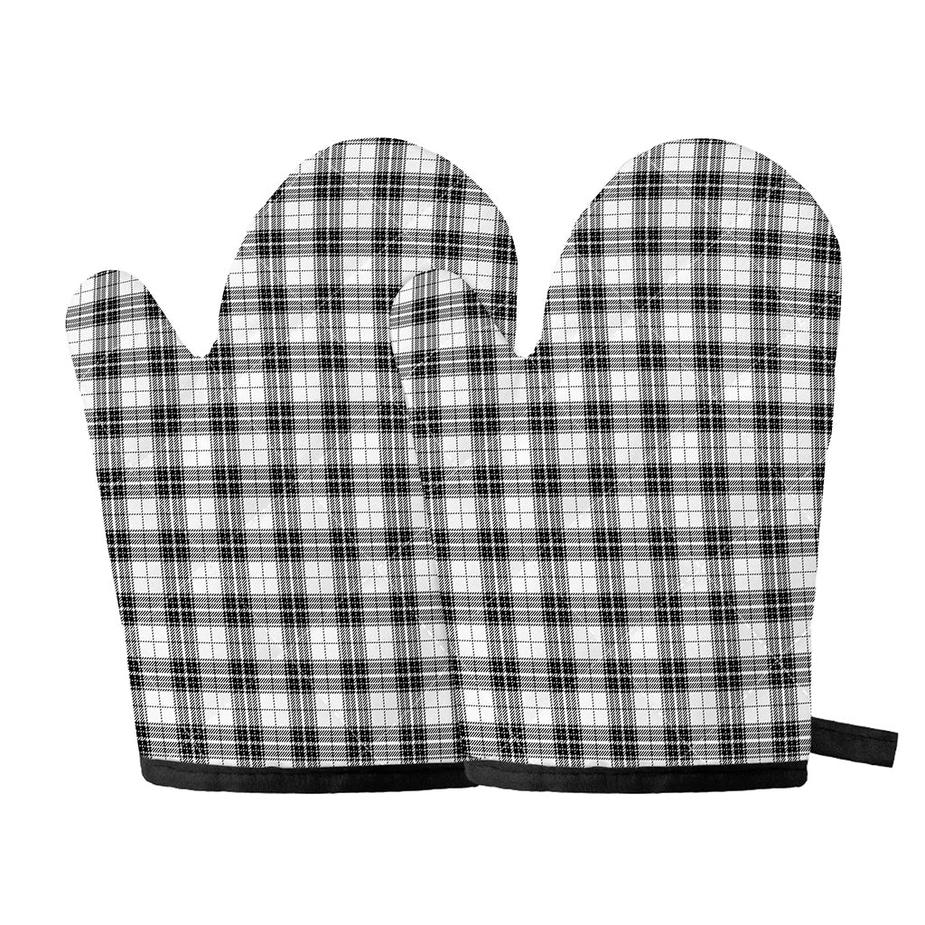 Black And White Tartan Pattern Print Oven Mitts